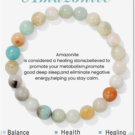 8mm Healing Crystal Bracelet for Women Handmade Natural Stone Bracelets Semi-Precious Gemstone Bracelets Stretch Crystal Beaded Bracelets Healing Gifts for Women