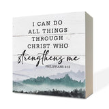 Christian Wood Signs, Bible Verse Philippians 4:13 - I Can Do All Things Through Christ Who Strengthens Me, Box Sign Decor Tabletop, Inspirational Home Desk Decor, Motivational Gift for Friends Family
