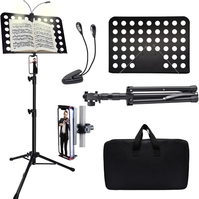Sheet Music Stand with Light & Phone Holder, 57" Music Stand