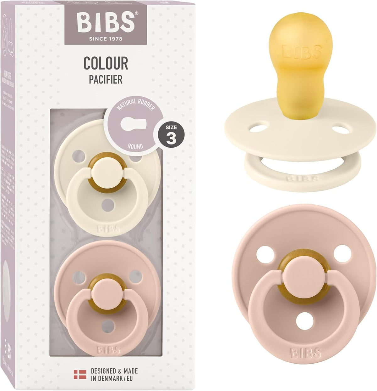 Blush/Ivory Natural Rubber Baby Pacifier Set, 0+ Months