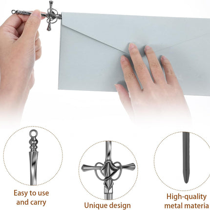 2 Pack Letter Openers, Sword Letter Opener with Ergonomic Handle, Mail Opener Tool for Home & Office Use (Silver & Black, 8.07x1.65 Inch)