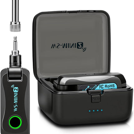 Wireless Guitar System with Charging Case, 2.4GHz Low Latency Digital Signal Transmitter Receiver Set for Electric Guitar & Bass, Plug and Play, Up to 130ft Range, Rotatable Jack, WS-MINI2