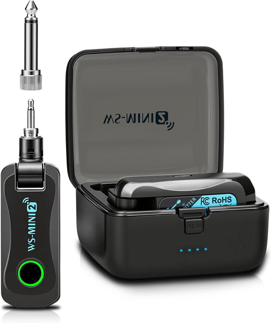 Wireless Guitar System with Charging Case, 2.4GHz Low Latency Digital Signal Transmitter Receiver Set for Electric