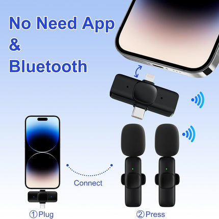 JUDKIOM 2 Pack Wireless Lavalier Microphone for iPhone,Android, USB C, Clip-on Mics, Bluetooth Lapel Mic for Video Recording Interview Vlog YouTube TikTok