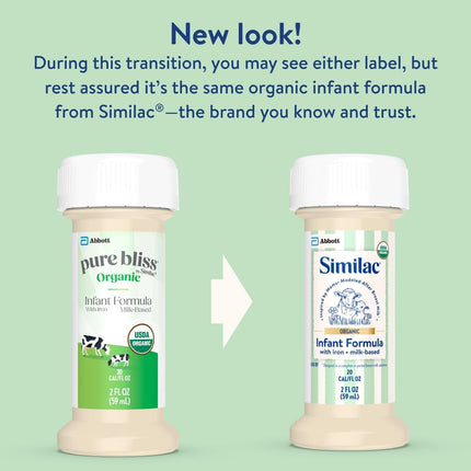 Similac Organic Infant Formula, Easy to Digest, USDA-Certified Organic, Ready to Feed, 2-fl-oz Bottle, Pack of 48