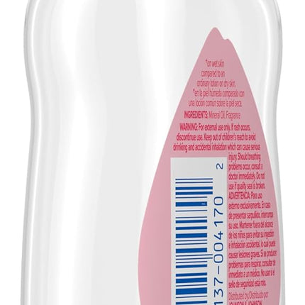 Johnson's Baby Oil, Pure Mineral Oil to Prevent Moisture Loss for Newborn, Kids, & Adults, Gentle, Soothing Baby Massage Oil, Dry Skin Relief, Hypoallergenic, Original Scent, Baby Essentials, 3 fl. oz