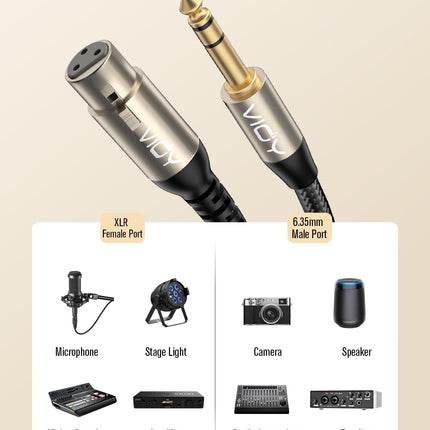 XLR to 1/4 Cable 10FT, 6.35mm TRS Male to XLR Female Balanced Mic Cord