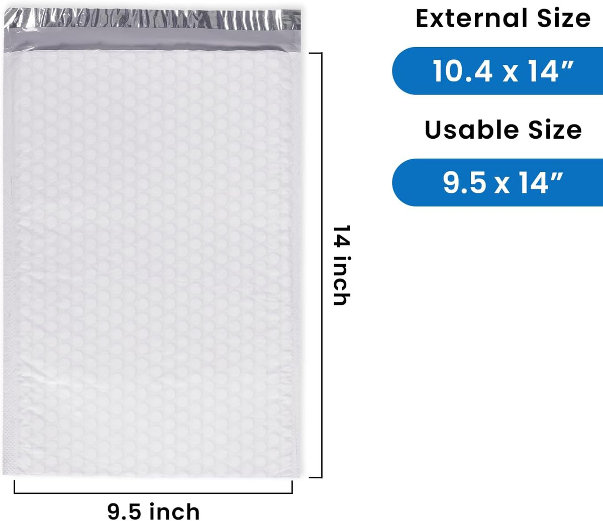 White Poly Bubble Mailers, 25 Pack, 9.5 x 14 Inch Usable Size, Self-Sealing - photo 2