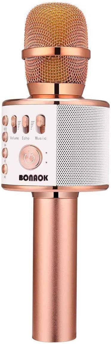 Wireless Bluetooth Karaoke Microphone, 3-in-1 Portable Handheld Mic Speaker Machine, Rose Gold