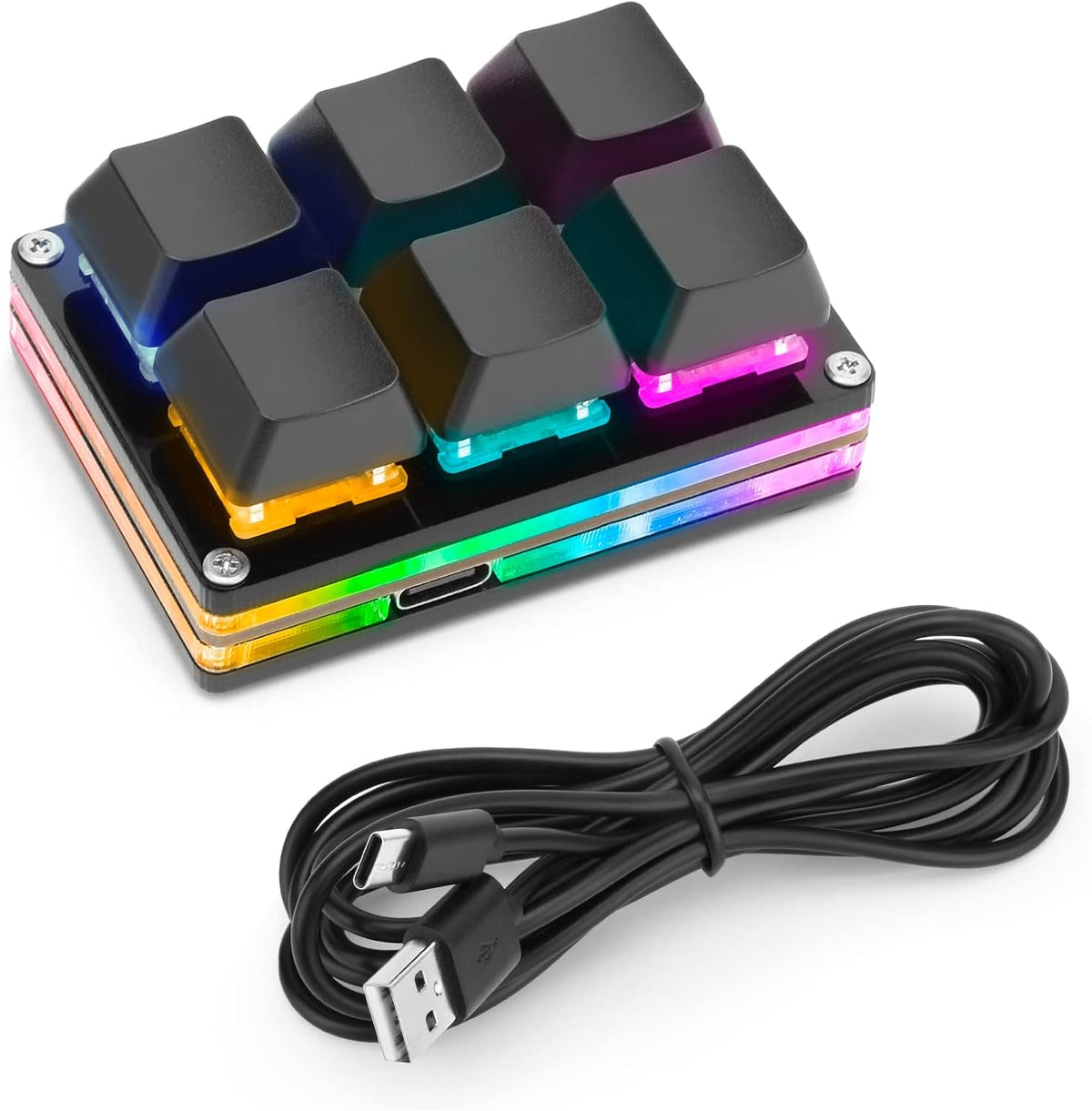 Black and White USB Mini 6-Key Mechanical Gaming Keypad with RGB LED