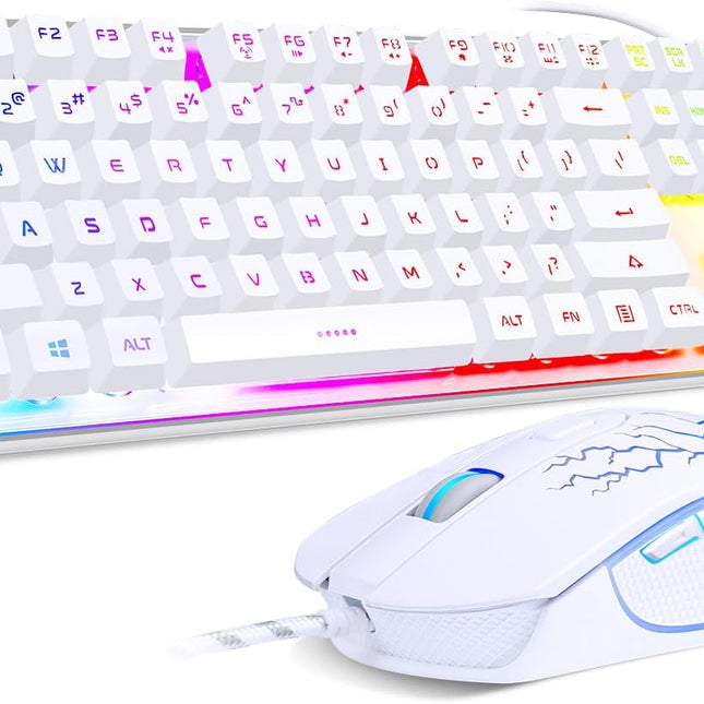 White RGB LED Backlit Gaming Keyboard and Mouse Combo for PC/Laptop