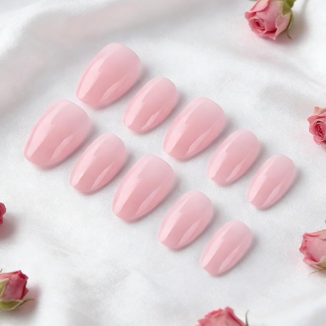 Light Pink Press On Nails Short Almond Fake Nails Solid Color Glossy Full - photo 2