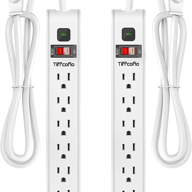 Regleta con protector de sobretensión, cable de extensión de 6 Feet, protección contra sobretensión de 600 Joules, regleta de 6 tomas con protección múltiple, cable 14 AWG, 15A/1875W, listada por ETL, 2 paquetes