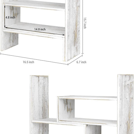 MyGift Adjustable Whitewashed Solid Wood Desktop Storage Organizer Display Shelf Book Rack, Office Desk Bookshelf