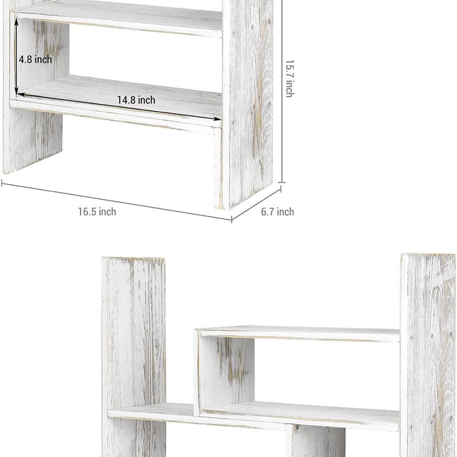 Adjustable Whitewashed Solid Wood Desktop Organizer Shelf and Book Rack