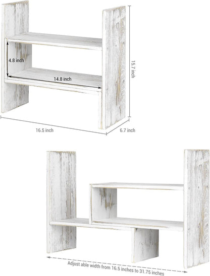 Adjustable Whitewashed Solid Wood Desktop Organizer Shelf and Book Rack - photo 2