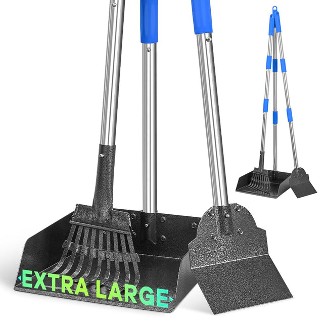 Metal Pooper Scooper for Dogs Heavy Duty Long Handle Rake, Spade & XL Tray