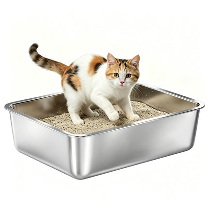 Stainless Steel Litter Box Kitten,Metal Cat Litter Box Low Entry,4" H