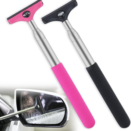Side Mirror Squeegee, 2 PCS Car Mirror Squeegee, Retractable Car Rearview Mirror Wiper for All Vehicles, Universal Automotive Accessories(Black/Pink)