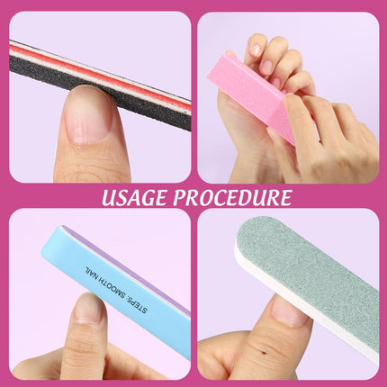 Limás y pulidores de uñas, kit de limas de uñas de 20PCS. Bloque pulidor rectangular y lima de uñas de 7 lados de 100/180 Grit y pulidor. Kit de preparación de uñas. Herramientas de manicura