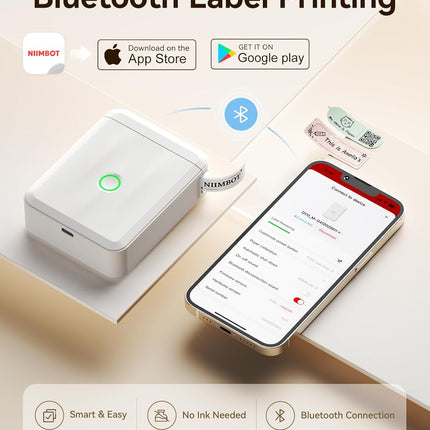 NIIMBOT Label Maker Machine Bluetooth Label Printer for School Home Office Organization, Wireless Mini Labeler D110 Upgraded Version, Label Machine with 1 Label Tape, White