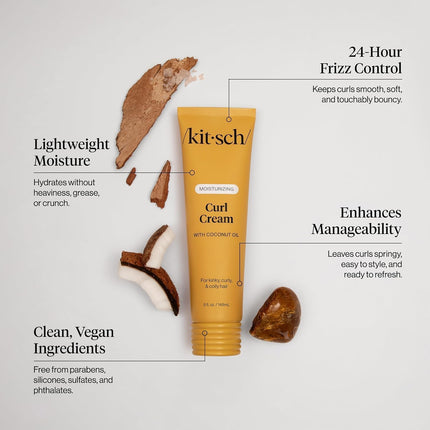 Kitsch Moisturizing Curl Cream for Curly Hair – Lightweight Curly Hair Products for Men & Women | Defines Curls, Controls Frizz & Boosts Shine | Hydrating Curling Cream - 5.3 oz