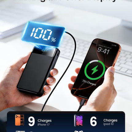 LILIO Portable Charger Power Bank，60,000mAh Battery Pack, 22.5W Power Bank Fast Charging with USB Cable, Phone Charger for iPhone 17/16/15/14/13 All Series/Samsung/Android, Camping Essentials, Black