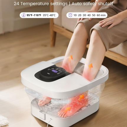 RIKE Collapsible Foot Spa with Fast PTC Heating and Massage, 14 Temp Control Precise Heated Foot Bath, Smart Digital Touch Screen & Ambient Light, 6 Rollers & Pumice Stone, Space Saving for Home