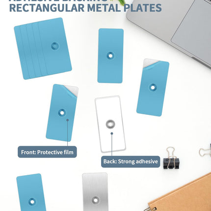 24 Pack Adhesive Metal Plates for Magnets, Ultra-Thin Metal Strips 2 x 0.96 Inch with Strong Adhesive Backing & Pre-Drilled Holes, Magnetic Sheets for LED Lights, Phone Mounts & Non-Steel Vent Covers