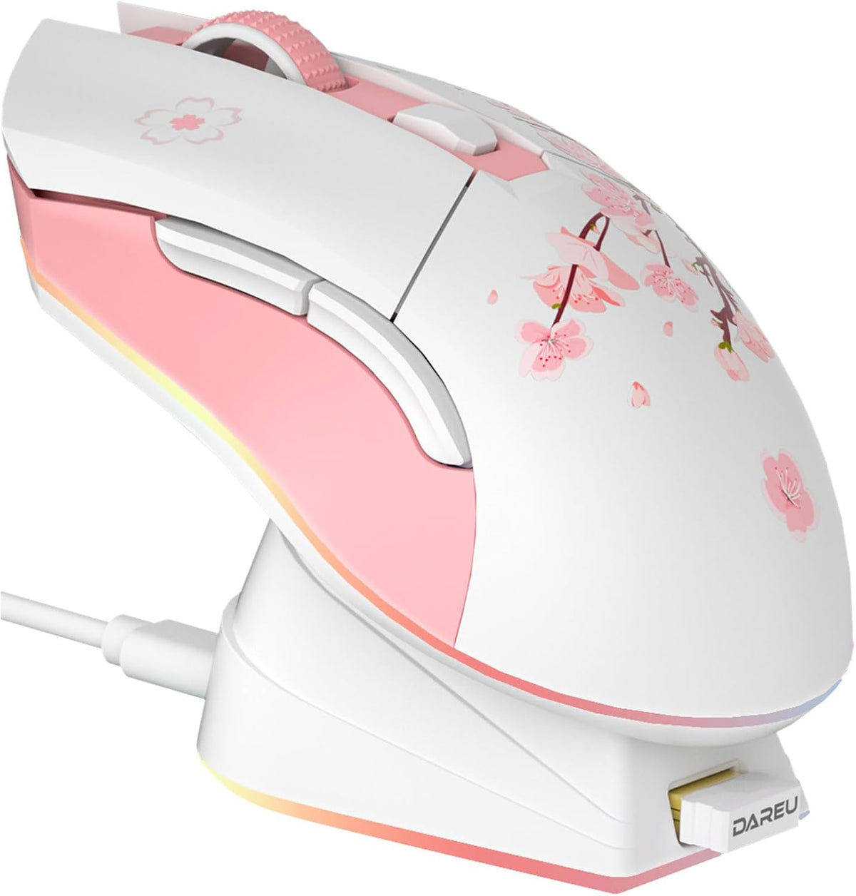 Sakura Pink Wireless Gaming Mouse with Charging Dock