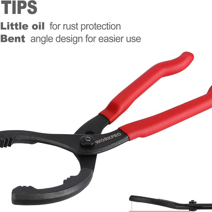 WORKPRO 12" Adjustable Oil Filter Pliers, Wrench Adjustable Oil Filter Removal Tool, Ideal For Engine Filters, Conduit, & Fittings, W114083A