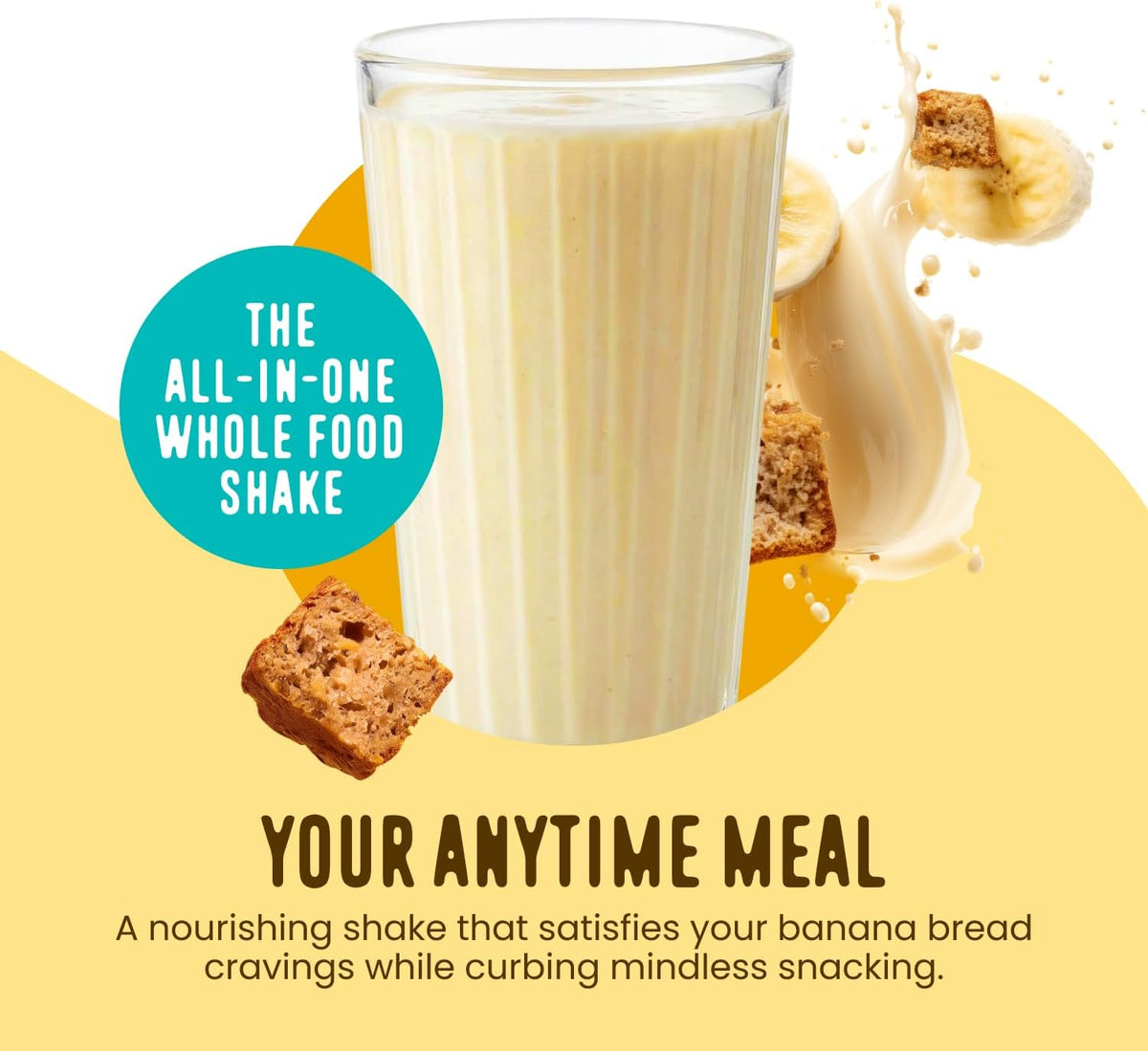 All in One Protein Shake Powder, Banana Bread - On the Go Meal Alternative + Collagen Peptides, Reishi & - photo 2