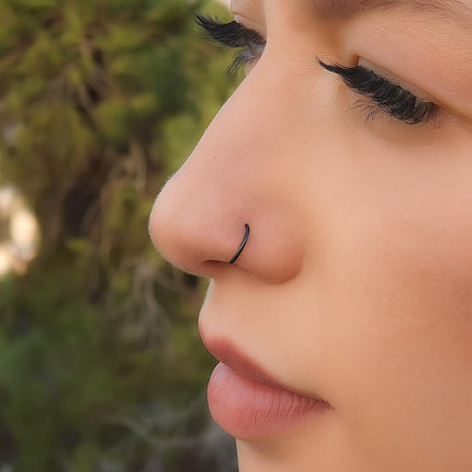Gold Nose Rings - Silver Nose Ring - Black Nose Piercings -Thin Small 24 Gauge 7mm Nose Piercing Jewelry- 925 Sterling Silver Nose Piercings - 14k Gold Filled Nose Rings For Women - 925 Black Sterling Silver Nose Rings Hoops