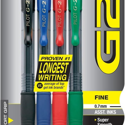 PILOT G2 Premium Refillable and Retractable Rolling Ball Gel Pens, Fine Point, Black/Blue/Red/Green Inks, 4-Pack (31034)