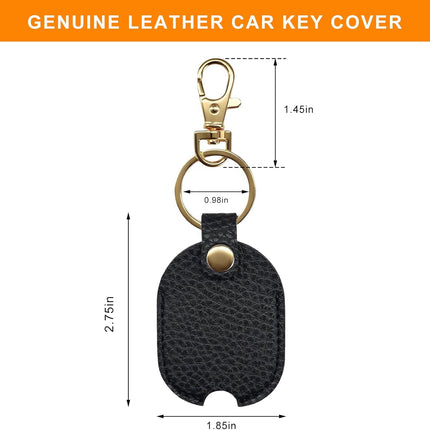 Leather Car Key Cover, Stylish Broken Car Keys Sleeve Protector, Vintage Auto Key Loop Replacement for Men Women (Black)