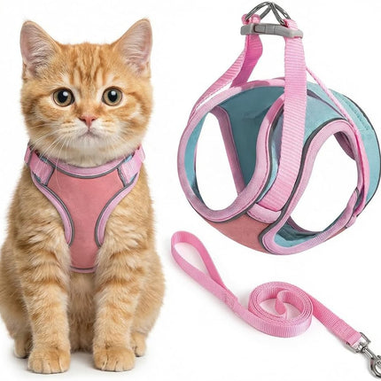 Cat Harness and Leash, Escape-Proof Cat Harness Set, Adjustable Step-in Pet Harness for Walking for Small Medium Cats (Pink, M)