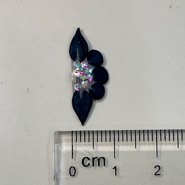Black 3D Flower Nail Charms with Rhinestones, 8-Piece Set
