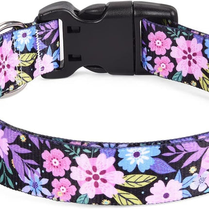 Mihqy Dog Collar with Bohemia Floral Tribal Geometric Patterns - Soft Ethnic Style Collar Adjustable for Small Medium Large Dogs(Floral Pink,M)