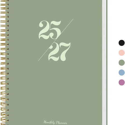 Monthly Planner 2025-2027, 2 Year Months Planner Calendar 2025-2027, July 2025 - June 2027, 7" x 10", 25-27 Monthly Calendar Planner, 24 Months, Perfect for School Office Home Planning - Green