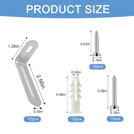 12 Pack Baby Proofing Anti Tip Furniture Anchors Kit - Heavy Duty Steel Wall Anchors for Dresser, Cabinet, Bookcase, Earthquake Safety & Pet Proofing in Nursery, Living Room（Silver）