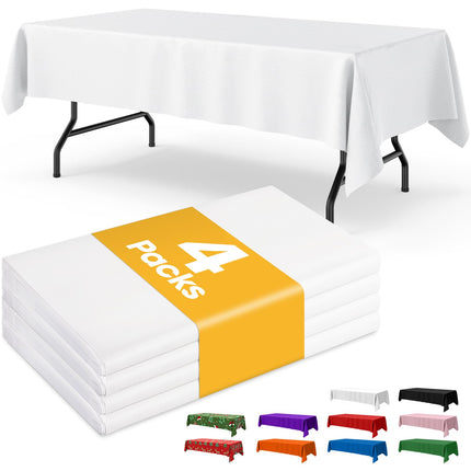White Plastic Table Cloth - 4 Pack 54" × 108" Rectangle Disposable Tablecloths for 6FT Tables, Table Cover for Party, Holiday & Gathering Use