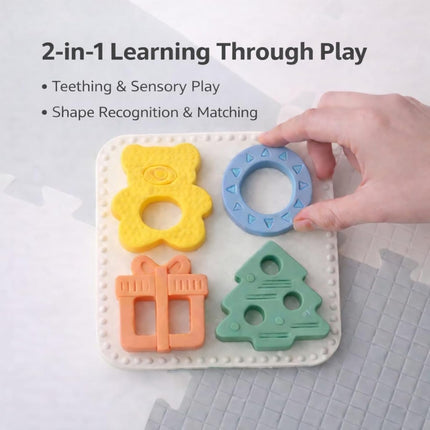 Baby Teether Puzzle - Silicone Teething Toy & Shape Matching Game for Babies 5-18 Months, 2-in-1 Sensory Montessori Toy, BPA Free, Food-Grade Silicone