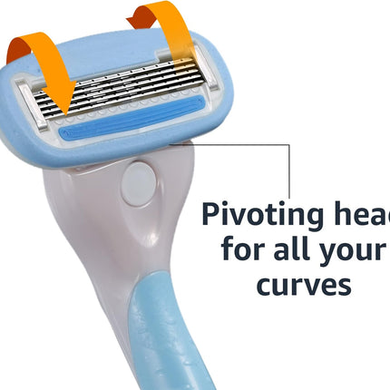 Amazon Basics 5-Blade Extra Smooth Razor for Women with Moisturizing Strips, Handle, 2 Cartridge Refills & Shower Holder (Previously Solimo)