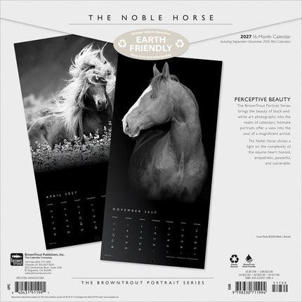 The BrownTrout Portrait Series: The Noble Horse | 2027 12 x 24 Inch (Hanging) Monthly Square Wall Calendar | Plastic-Free | Pets Equestrian