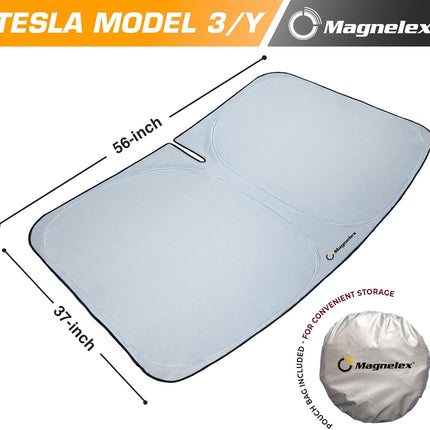 Magnelex Tesla Windshield Sun Shade (Model 3/Y), Reflective Polyester Blocks Heat & Sun, Foldable Car Window Sun Blocker, Mirror Cut-Out, Fade-Resistant Sunshade, Tesla 3 Accessories
