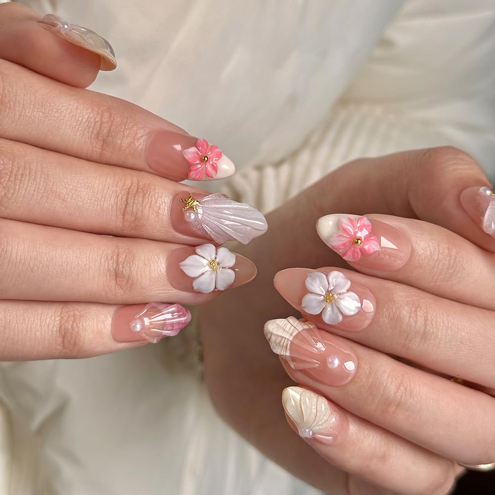 3D Almond French Press-On Nails, Size S - photo 2