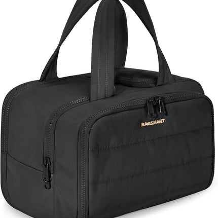 BAGSMART Travel Toiletry Bag, Lightweight Large Wide-open Travel Bag for Women, Puffy Cosmetic Makeup Bag Organizer with Handle for Accessories,Essentials, Toiletries, Black