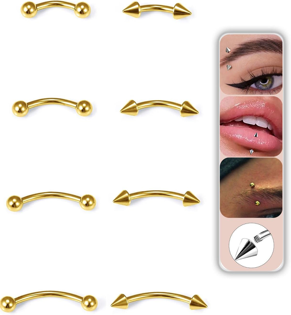 Eyebrow Piercing Jewelry Surgical Steel Curved Barbell Tiny Eyebrow Ring Vertical Labret Lip Jewelry Ear Rook Navel Small Belly Button Ring for Women Men 6mm/8mm/10mm/12mm