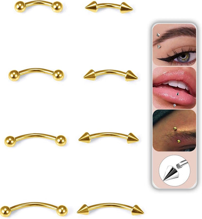 Eyebrow Piercing Jewelry Surgical Steel Curved Barbell Tiny Eyebrow Ring Vertical Labret Lip Jewelry Ear Rook Navel Small Belly Button Ring for Women Men 6mm/8mm/10mm/12mm