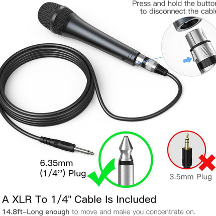 Fifine Karaoke Microphone, Dynamic Vocal Microphone for Speaker, 6.35MM Wired Handheld Mic with On and Off Switch and 14.8ft Detachable Cable-K6